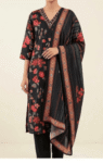Black Cotton Kurta Pant Set with Dupatta