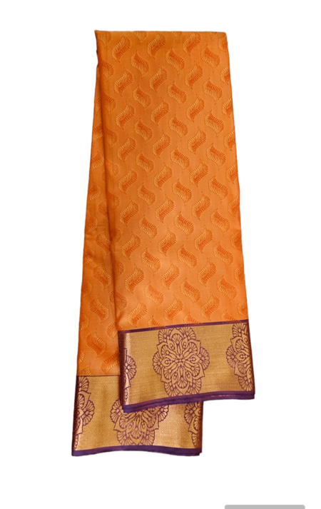 Orange Embossed Silk Saree with Small Leaf Pattern