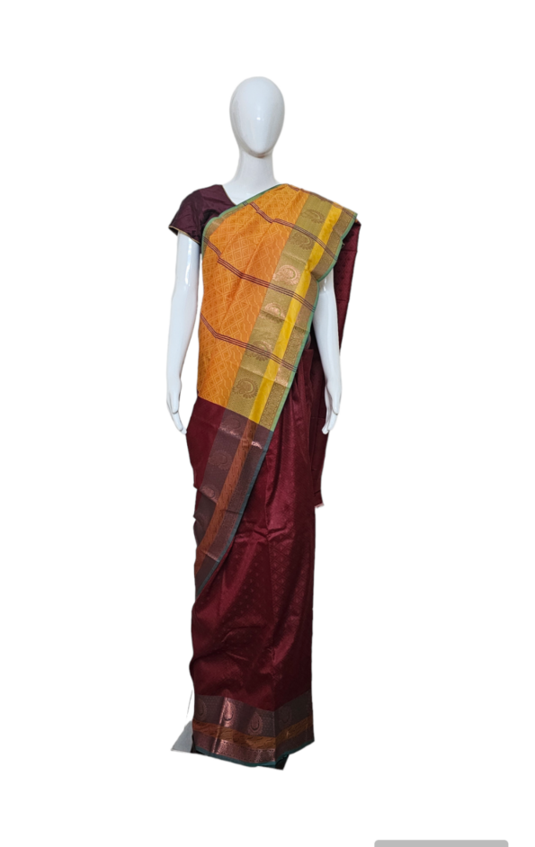 Maroon Embossed Silk Saree